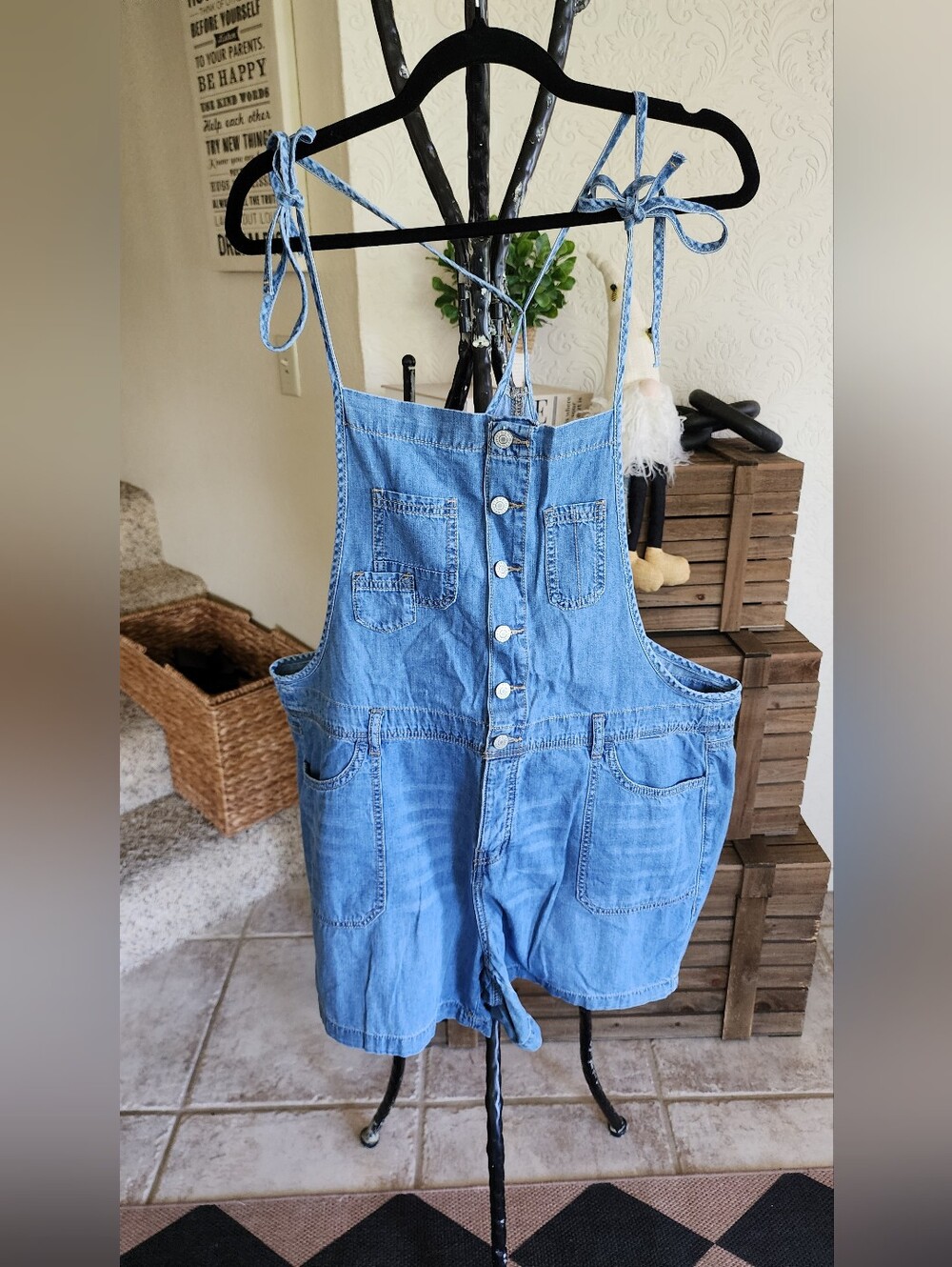 Torrid Light Blue Denim Tie-Strap Shortalls